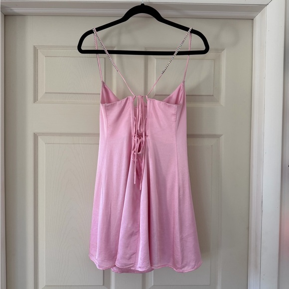 For Love And Lemons Pink Satin Slip with Rhinestone Trim - Picture 5 of 8